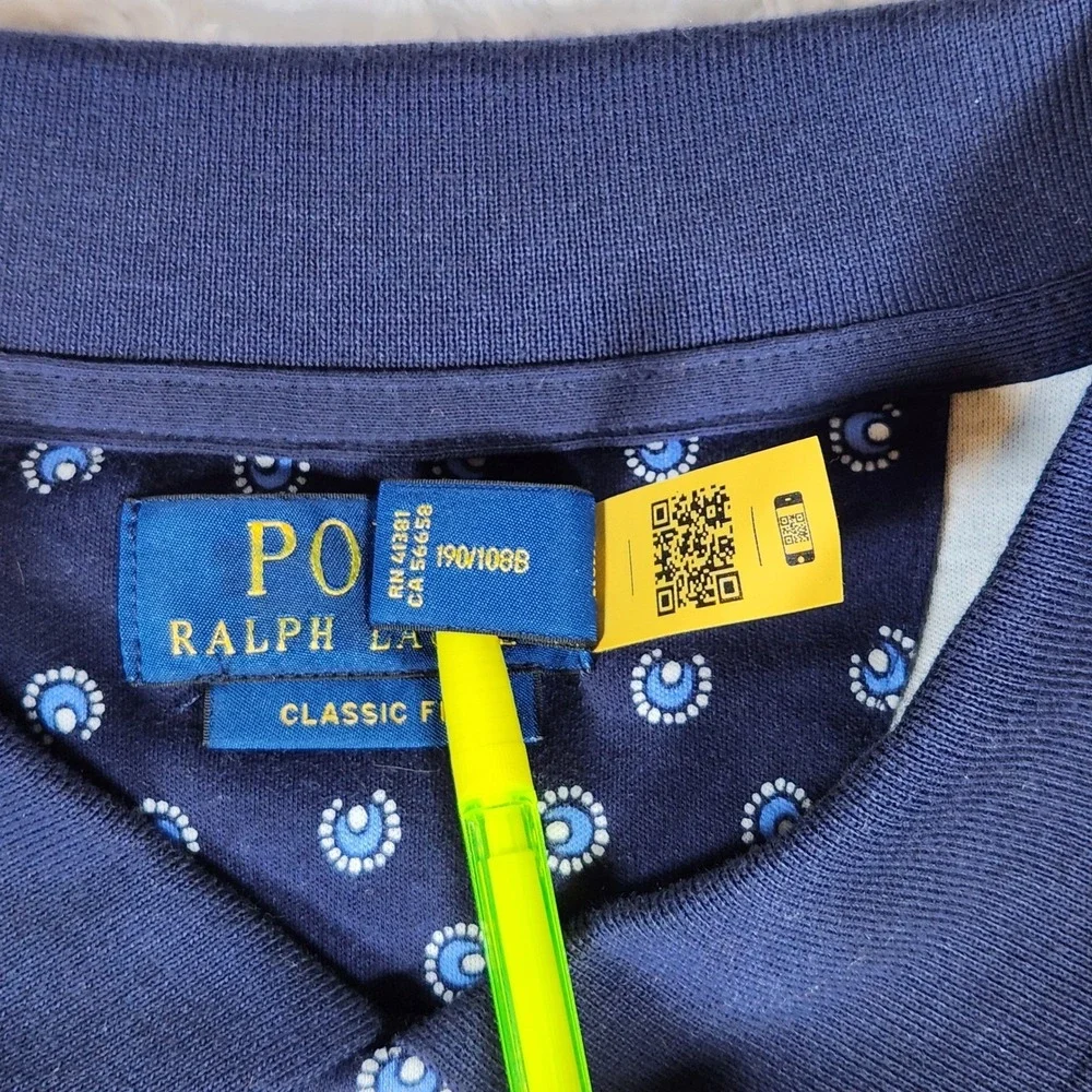 NWT Polo Ralph Lauren Men Blue Horseshoe Medallion Print Polo Shirt XXL /‎ 2XL
